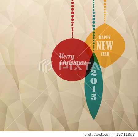 Retro Christmas card with christmas decorations Retro Christmas card with christmas decorations 15711898