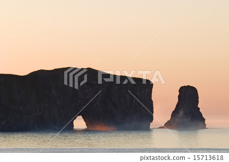 Foggy morning at Perce Rock in Gaspe, Quebec 15713618