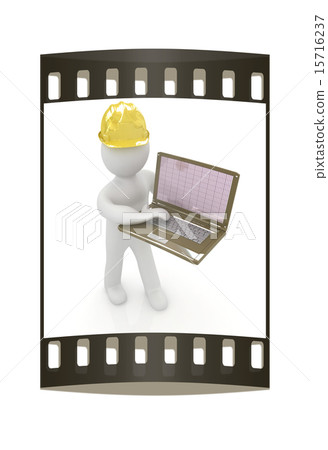 3D man - an engineer with laptop. The film strip 15716237