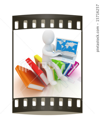 3d man on books and laptop. The film strip 3d man on books and laptop. The film strip 15716257