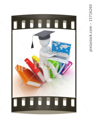 3d man on books and laptop. The film strip 3d man on books and laptop. The film strip 15716260