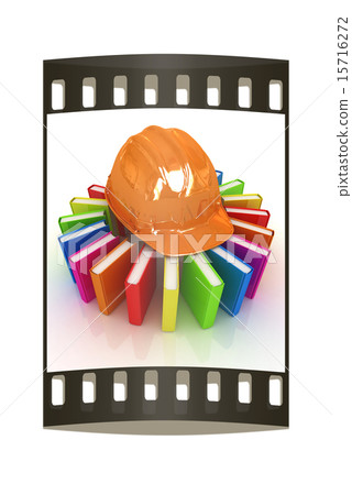 Colorful books and hard hat. The film strip 15716272