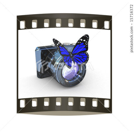 photographic camera and butterfly. The film strip photographic camera and butterfly. The film strip 15716372