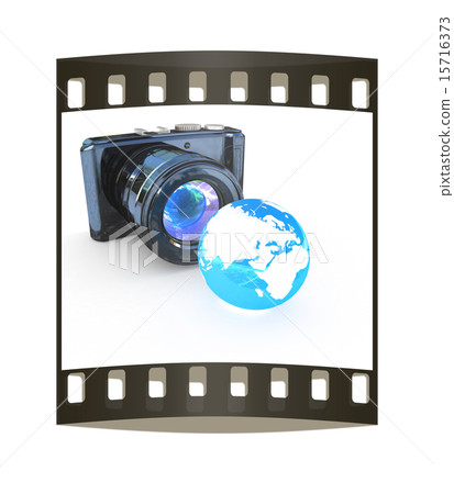 photographic camera and Earth. The film strip photographic camera and Earth. The film strip 15716373