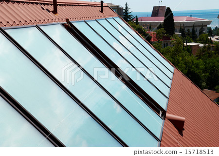 Solar panels (geliosystem) on the house roof. 15718513