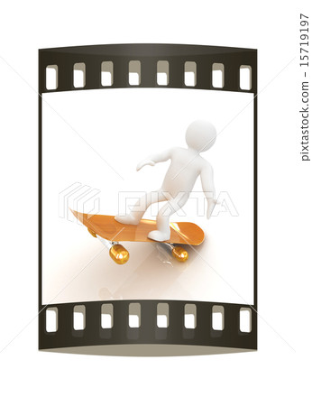 3d white person with a skate. The film strip 15719197