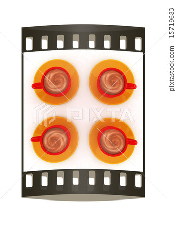 Coffee cups on saucer. The film strip 15719683