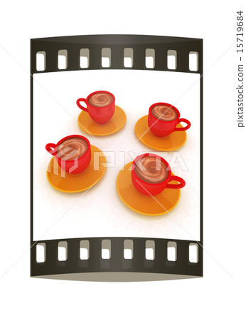 Coffee cups on saucer. The film strip Coffee cups on saucer. The film strip 15719684