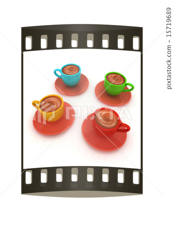 Coffee cups on saucer. The film strip Coffee cups on saucer. The film strip 15719689