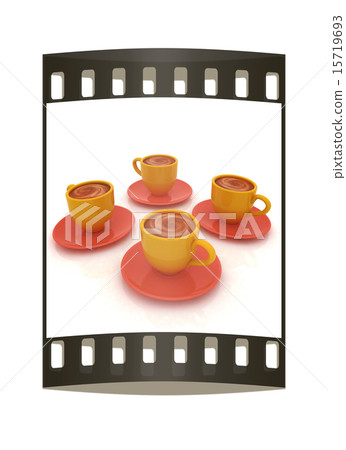 Coffee cups on saucer. The film strip Coffee cups on saucer. The film strip 15719693