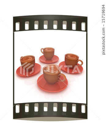 Coffee cups on saucer. The film strip 15719694