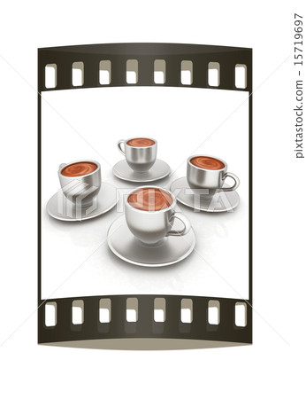 Coffee cups on saucer. The film strip Coffee cups on saucer. The film strip 15719697