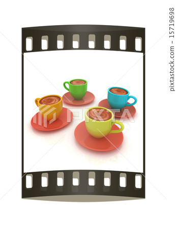 Coffee cups on saucer. The film strip 15719698