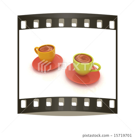 Coffee cups on saucer. The film strip Coffee cups on saucer. The film strip 15719701