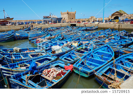 blue fishing boats in the port of Essaouira 15720915