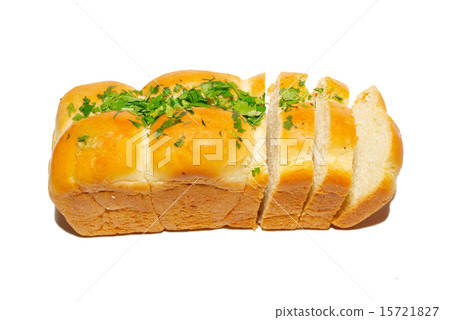 Golden fresh bread with greens isolated on white. Golden fresh bread with greens isolated on white. 15721827