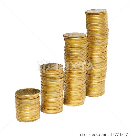 Columns of golden coins isolated on white. Columns of golden coins isolated on white. 15721897