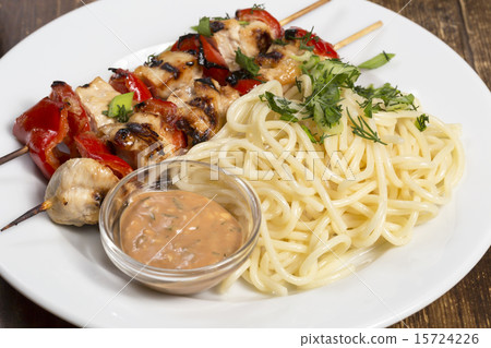 Party dish.Chicken barbecue with spaghetti Party dish.Chicken barbecue with spaghetti 15724226