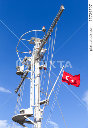 White ship mast with the Turkish flag White ship mast with the Turkish flag 15724707