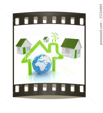 3d green house, earth, icon house. The film strip 15724905