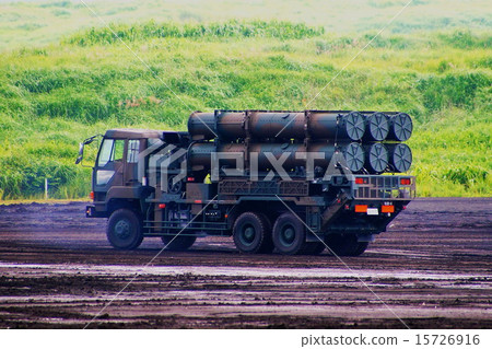 Sea Buster 88 type ground-to-ship guided missile launcher heavy equipment 2014 Fuji general fire exercise Sea Buster 88 type ground-to-ship guided missile launcher heavy equipment 2014 Fuji general fire exercise 15726916