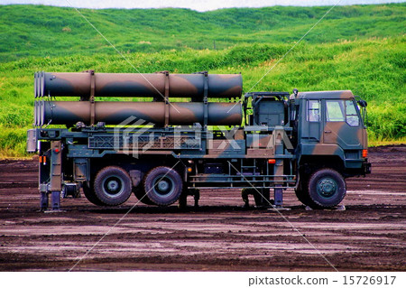 Sea Buster 88 type ground-to-ship guided missile launcher heavy equipment 2014 Fuji general fire exercise Sea Buster 88 type ground-to-ship guided missile launcher heavy equipment 2014 Fuji general fire exercise 15726917