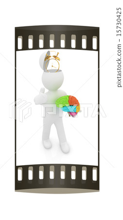 3d man with half head, brain, clock. film strip 3d man with half head, brain, clock. film strip 15730425