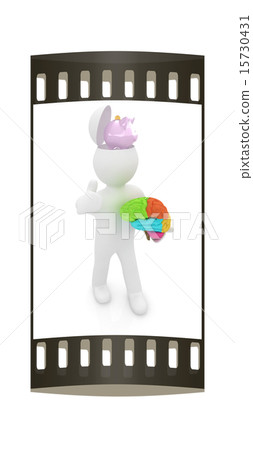 3d man, half head, brain, piggy bank. film strip 3d man, half head, brain, piggy bank. film strip 15730431