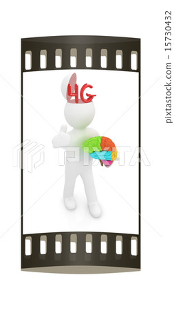 3d man, half head, brain 4g network. film strip 3d man, half head, brain 4g network. film strip 15730432