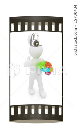 3d man with half head, brain, lock. The film strip 3d man with half head, brain, lock. The film strip 15730434