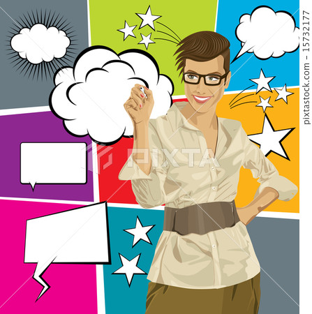 Vector Woman Writing Something With Bubble Speech 15732177