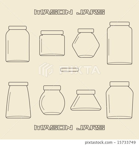 Mason jars linear icon set. Mason jars linear icon set. 15733749