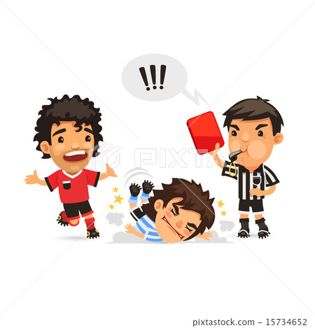 Soccer player who making tackle foul and Referee showing him red 15734652
