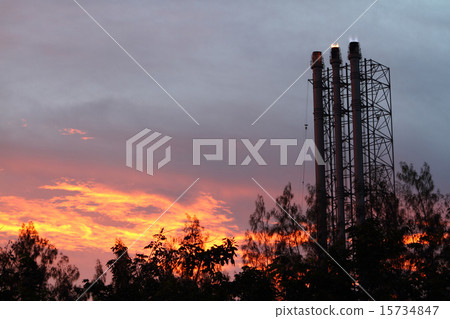 Refinery fire gas torch on colorful sunset 15734847