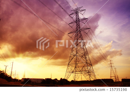 Colorful sunset with electric power stations Colorful sunset with electric power stations 15735198