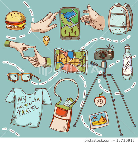 Travel and tourism icon things for travelling summer vacation. 15736915
