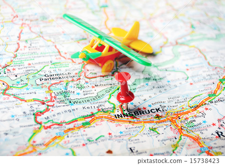 Stock Photo: Innsbrug ,austria map airplane