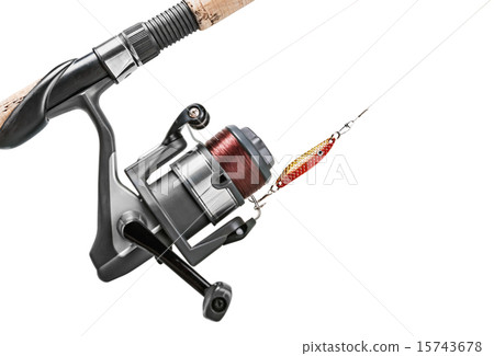Fishing rod and lure isolated on white Fishing rod and lure isolated on white 15743678
