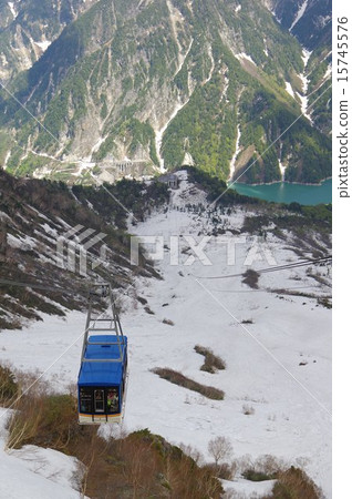 Overlooking Tateyama Kurobe Alpine Route Tateyama Ropeway Kurobahei Station and Gondola Kurobe Lake of Remaining Snow Overlooking Tateyama Kurobe Alpine Route Tateyama Ropeway Kurobahei Station and Gondola Kurobe Lake of Remaining Snow 15745576