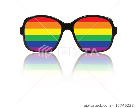 Glasses frame and gay pride flag with reflection. Glasses frame and gay pride flag with reflection. 15746228
