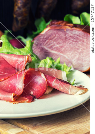 smoked ham with schwarzwald ham and prosciutto 15747137