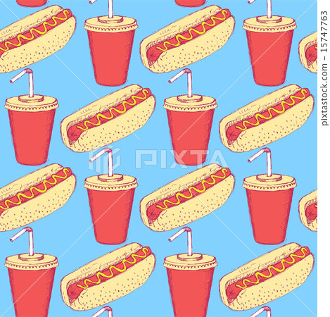 Sketch hotdog and soda in vintage style 15747763
