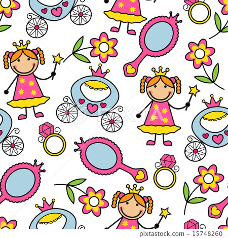 Cartoon seamless pattern with princess and her bel - Stock Illustration ...