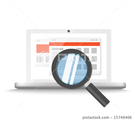 Modern laptop with magnifier searching information 15748406
