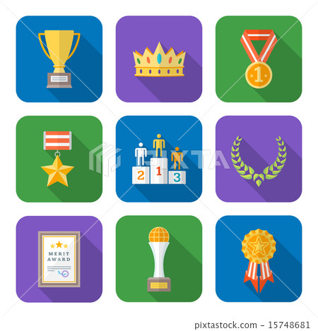 flat style colored various awards icons collection 15748681