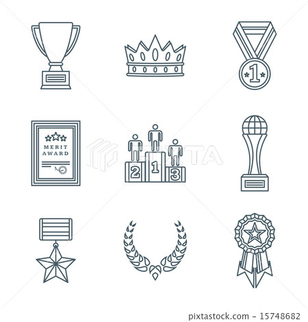 dark color outline various awards icons collection 15748682