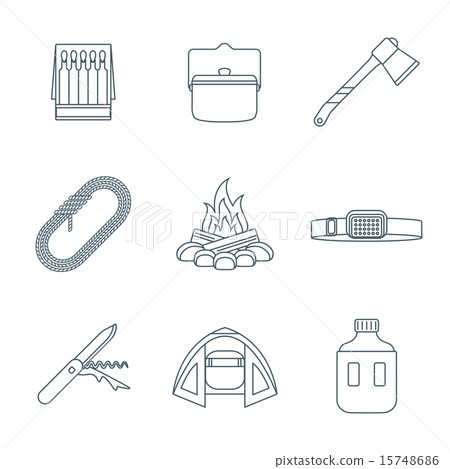 dark colored outline various camping icons set dark colored outline various camping icons set 15748686