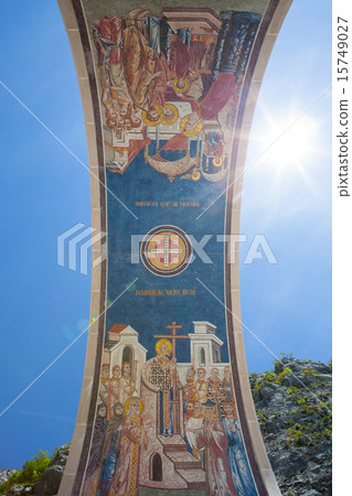 arch decorated with mosaics - entrance to the monastery Ostrog 15749027