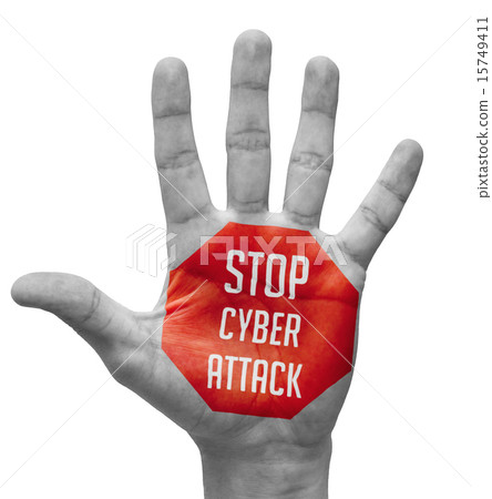 Stop Cyber AttackTexts on Pale Bare Hand 15749411