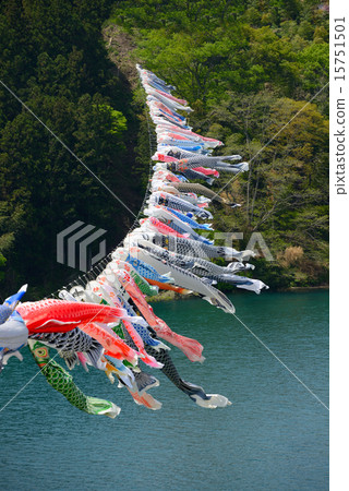 在群馬縣的Akaya湖鯉魚飄帶 15751501